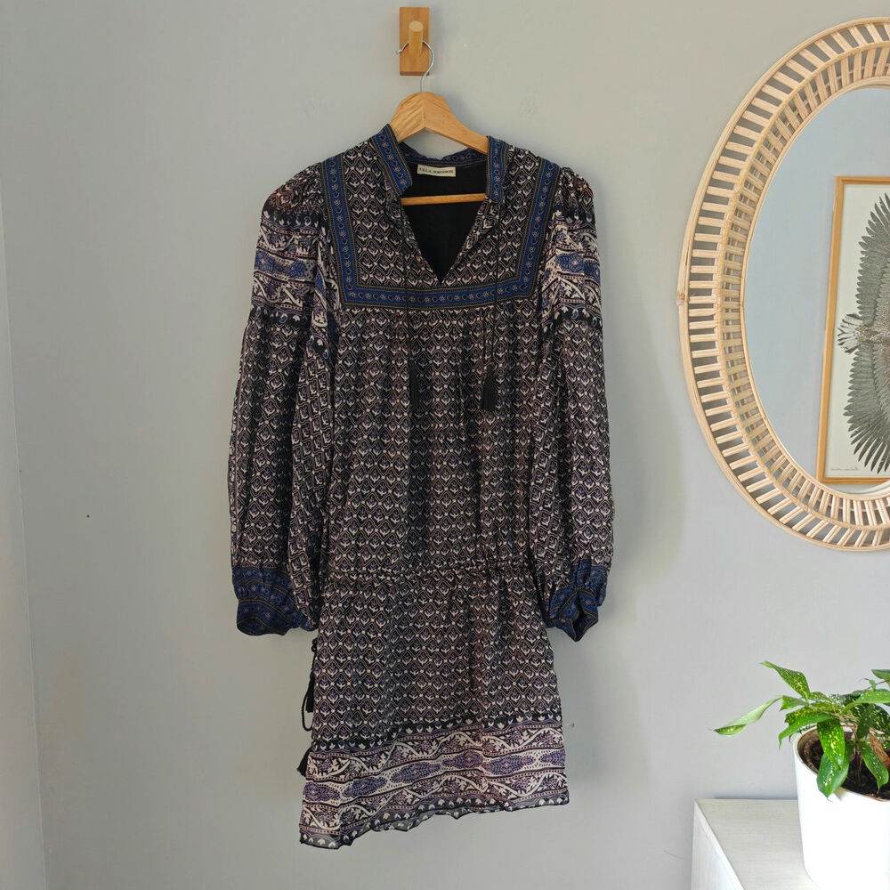 Ulla Johnson Reema Moonlight Silk Tassel Long Sleeve Short Dress Size 4